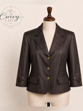 Vintage Isabella Suits Chocolate Brown Blazer14 Lace Up Cuff Tailored Jacket Y2K
